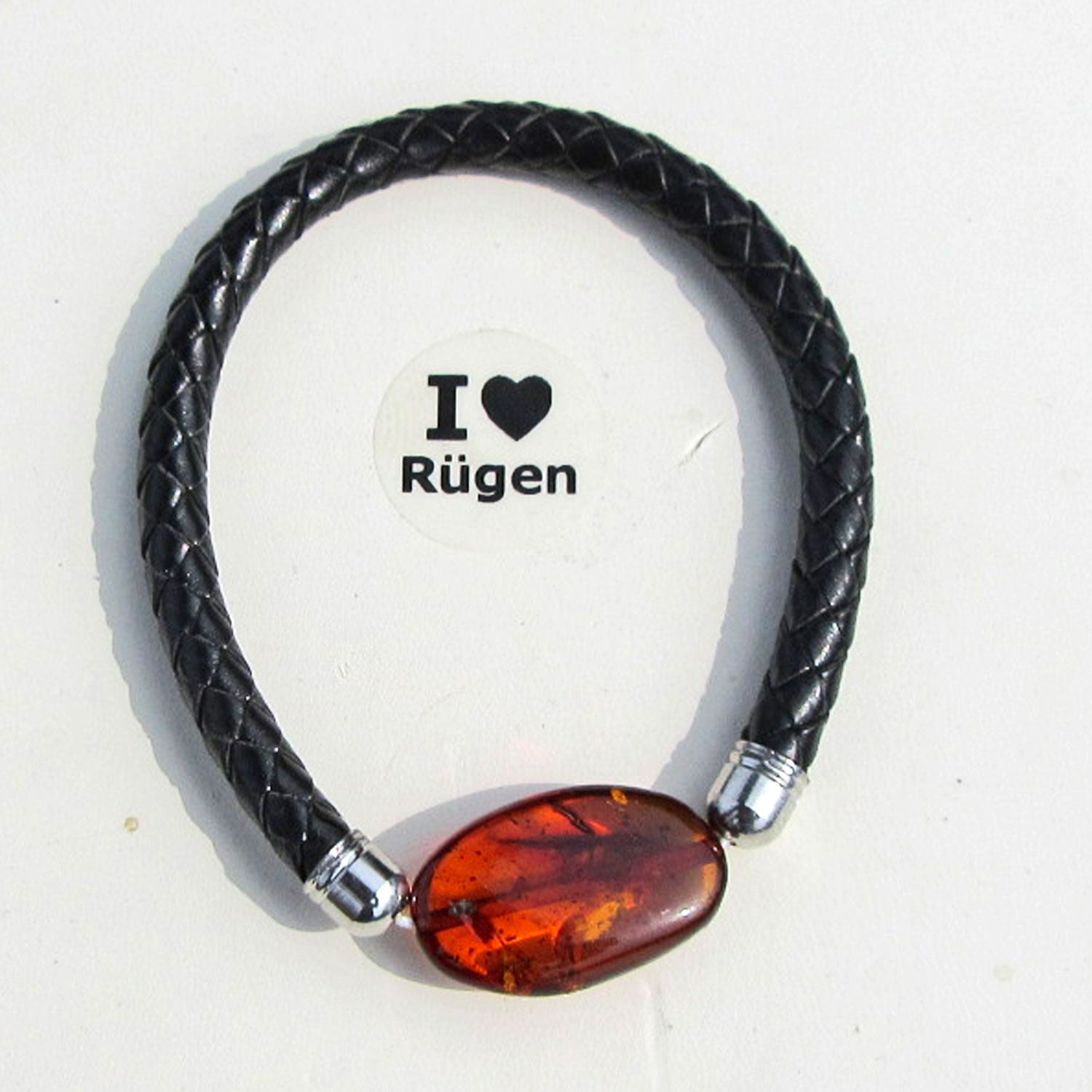 Flexibles Lederarmband mit einem flachen BernsteinWUNDERSCHÖN !!!