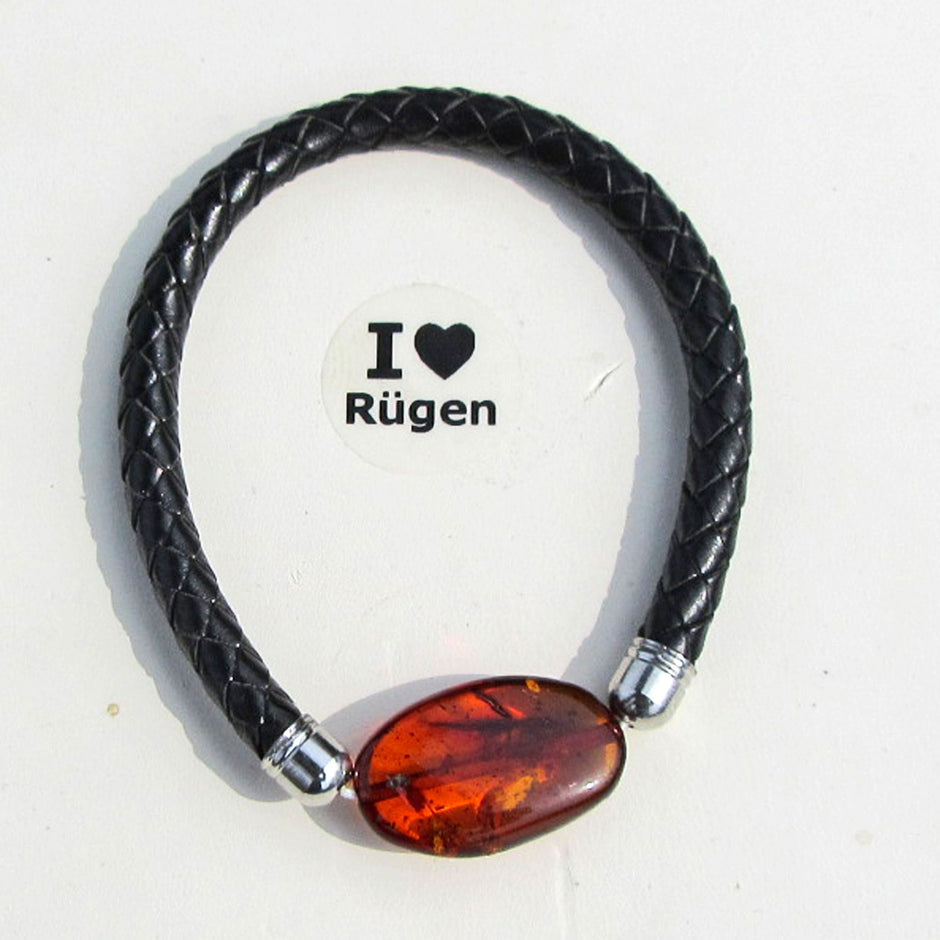 Flexibles Lederarmband mit einem flachen BernsteinWUNDERSCHÖN !!!