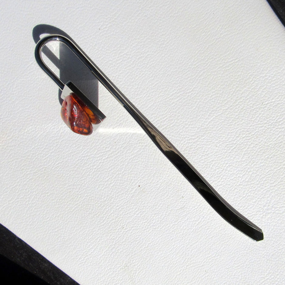 Edles Lesezeichen aus Bernstein und Metall, Unikat