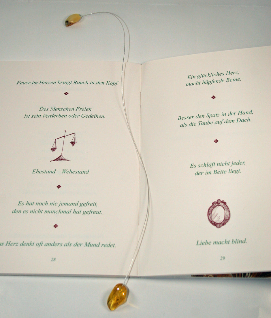 Lesezeichen aus flexiblem Draht mit 3 Bernsteinen