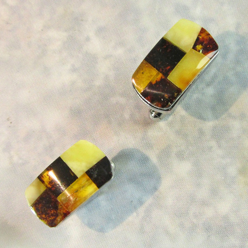 Moderne Manschettenknöpfe aus Edelstahl mit Bernstein
