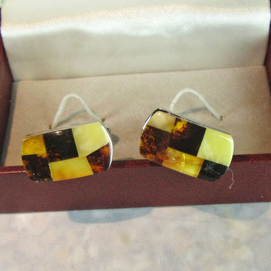 Moderne Manschettenknöpfe aus Edelstahl mit Bernstein