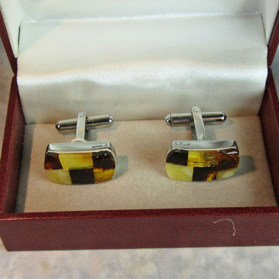 Moderne Manschettenknöpfe aus Edelstahl mit Bernstein