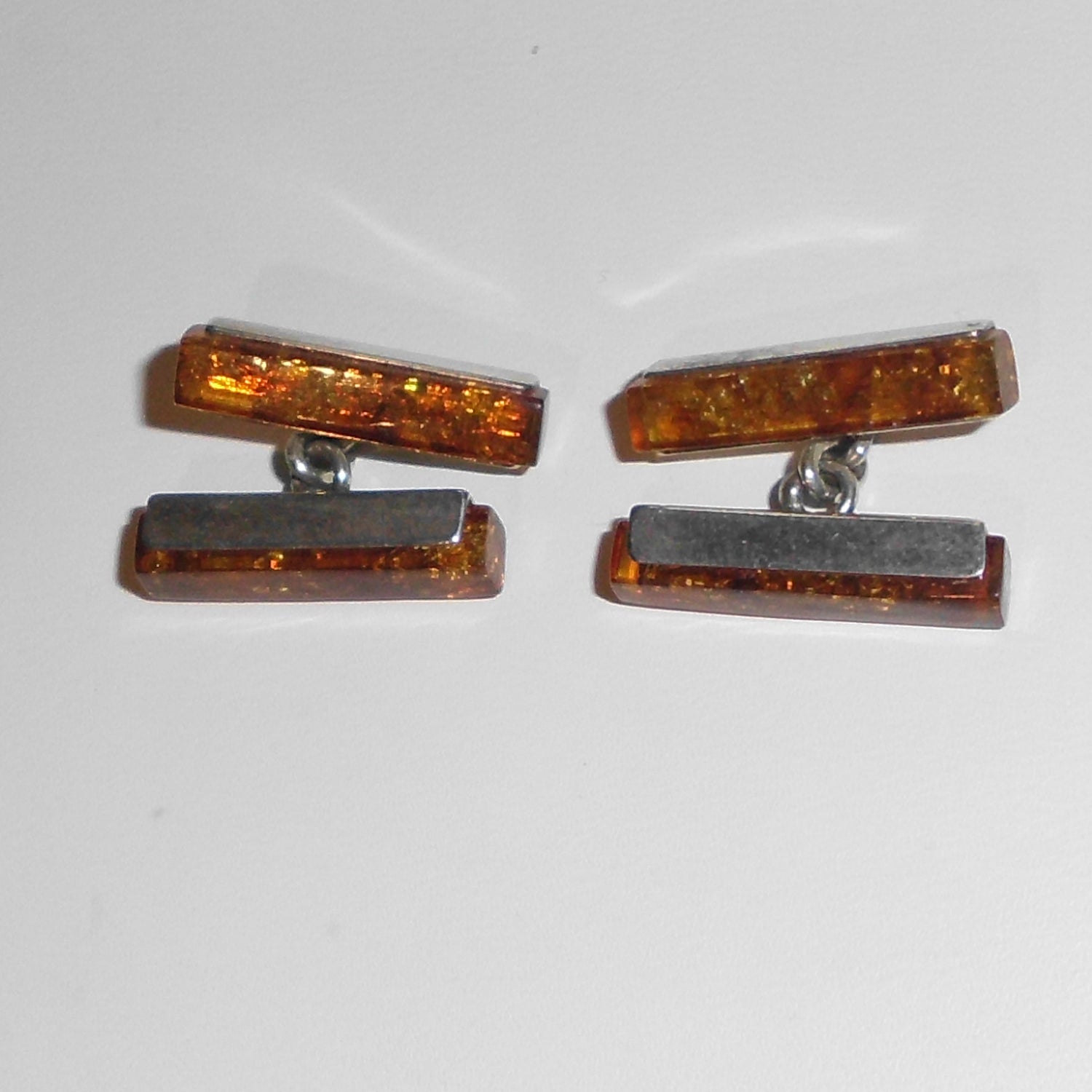 Manschettenknöpfe aus Bernstein und Silber – Einzelstück