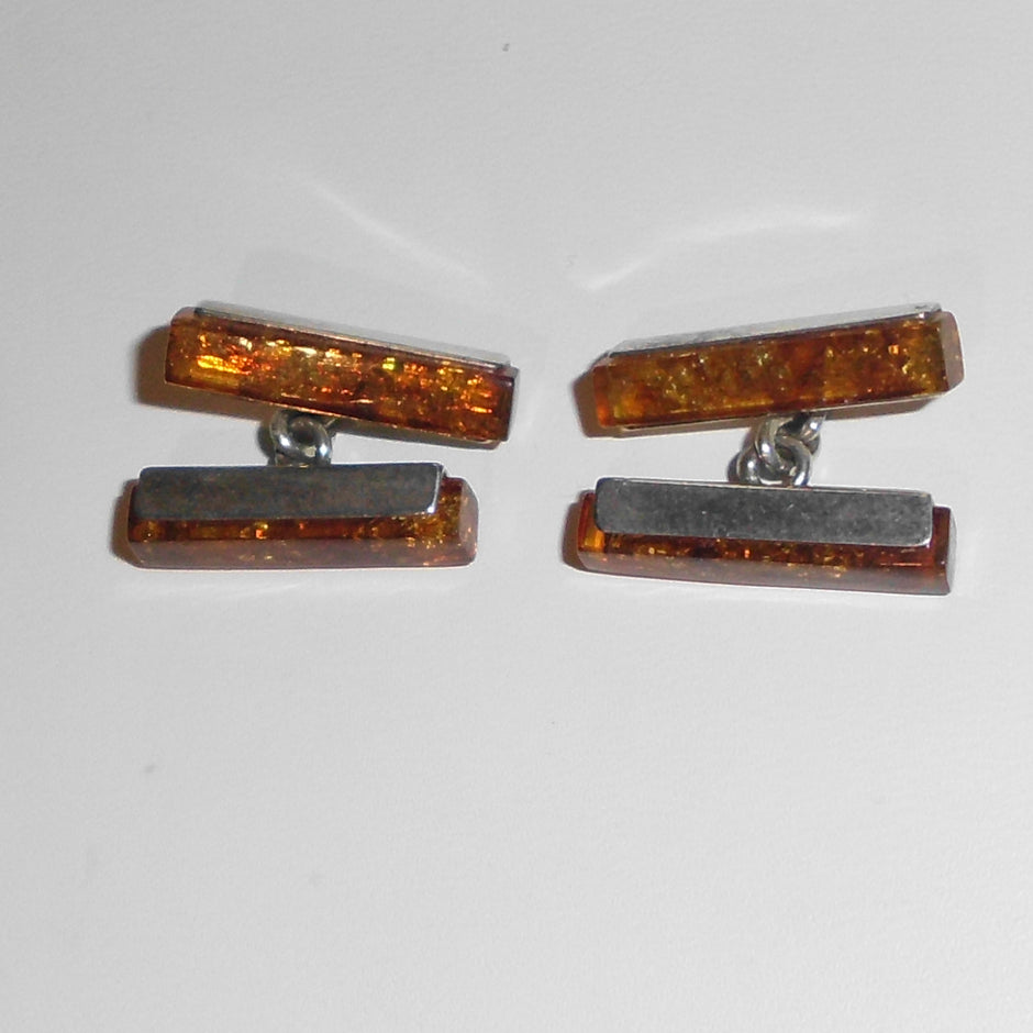Manschettenknöpfe aus Bernstein und Silber – Einzelstück