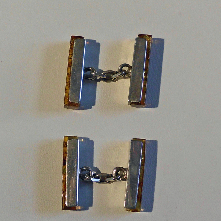 Manschettenknöpfe aus Bernstein und Silber – Einzelstück