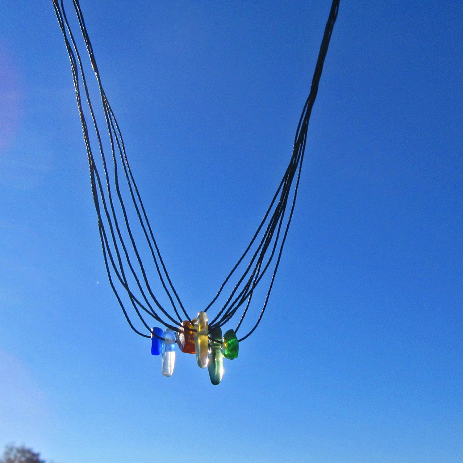 Einzigartiges 7fädiges Collier aus Seeglas von der Ostsee