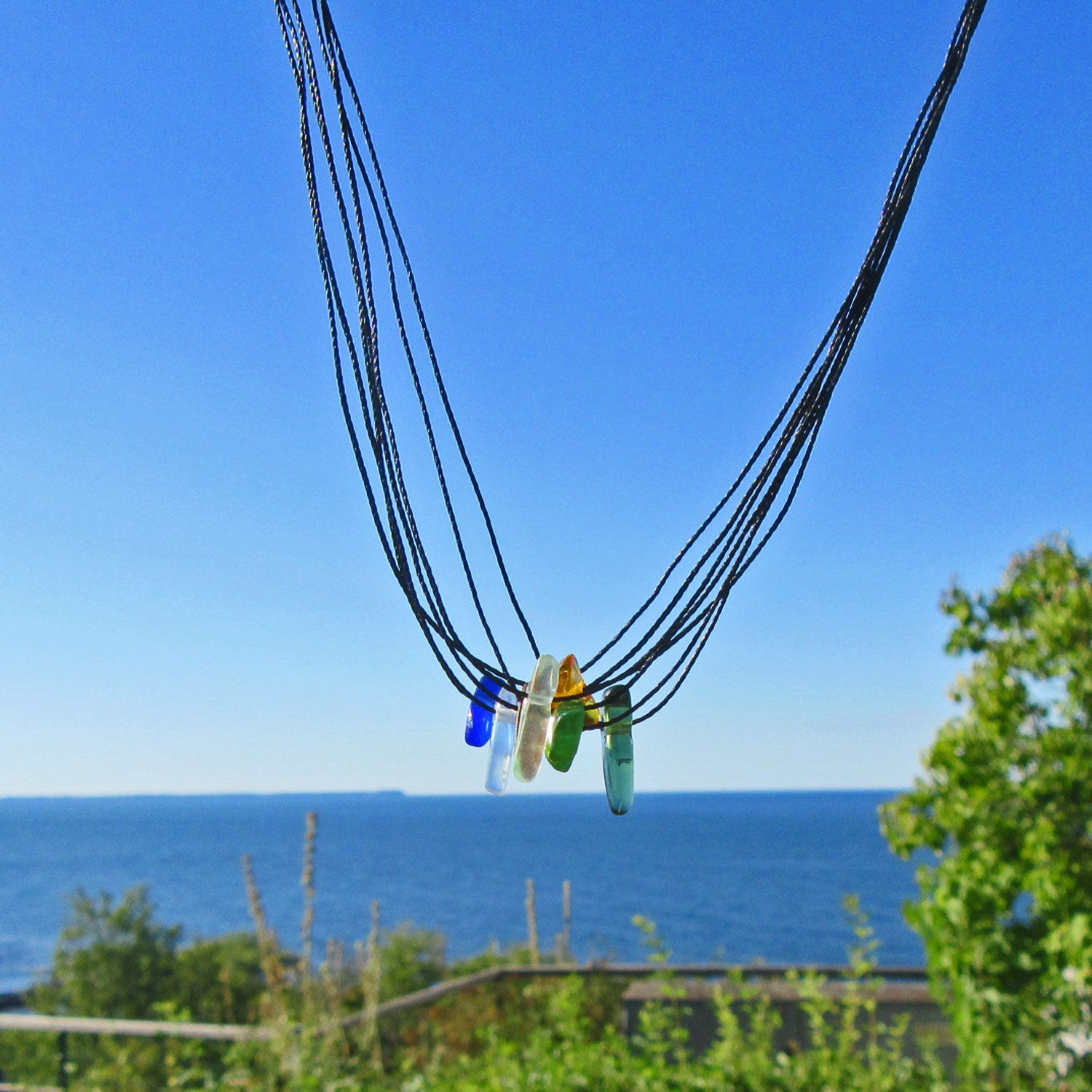 Einzigartiges 7fädiges Collier aus Seeglas von der Ostsee