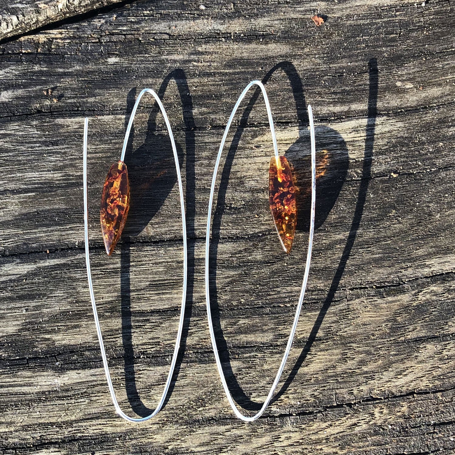 Extravagante Ohrhänger aus Bernstein und Silber, Unikat