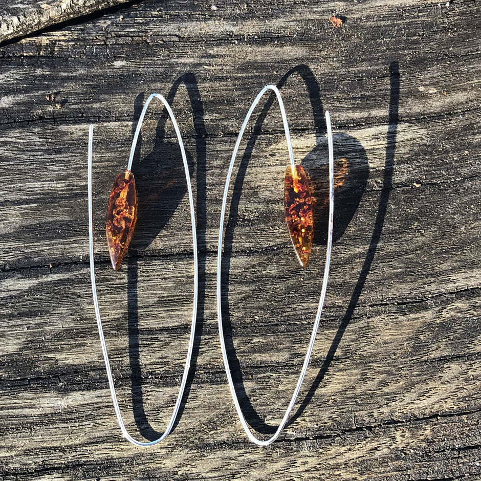 Extravagante Ohrhänger aus Bernstein und Silber, Unikat