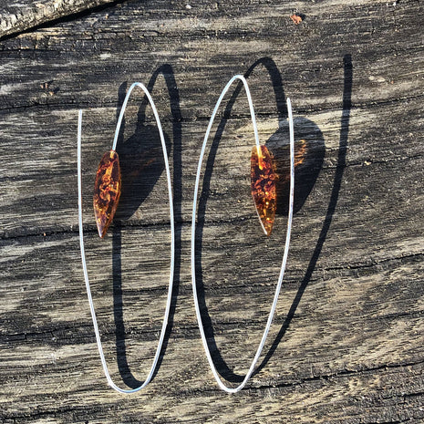 Extravagante Ohrhänger aus Bernstein und Silber, Unikat