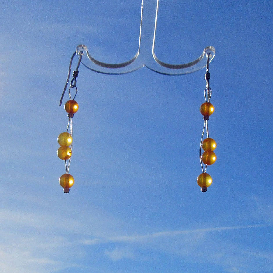 Ohrhänger aus 925er Silber mit 4 Bernsteinperlen