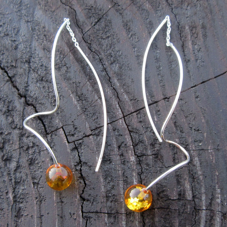 Extravagante Ohrhänger aus Bernstein und Silber