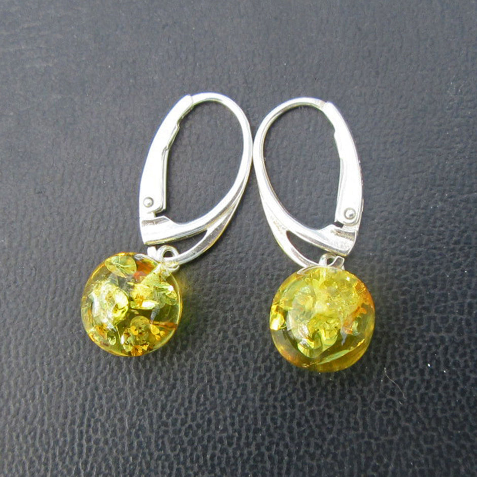 Ohrhänger aus goldgelben Bernsteinperlen, Silber 925