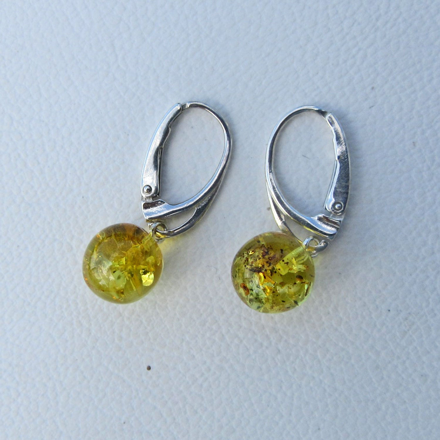 Ohrhänger aus goldgelben Bernsteinperlen, Silber 925