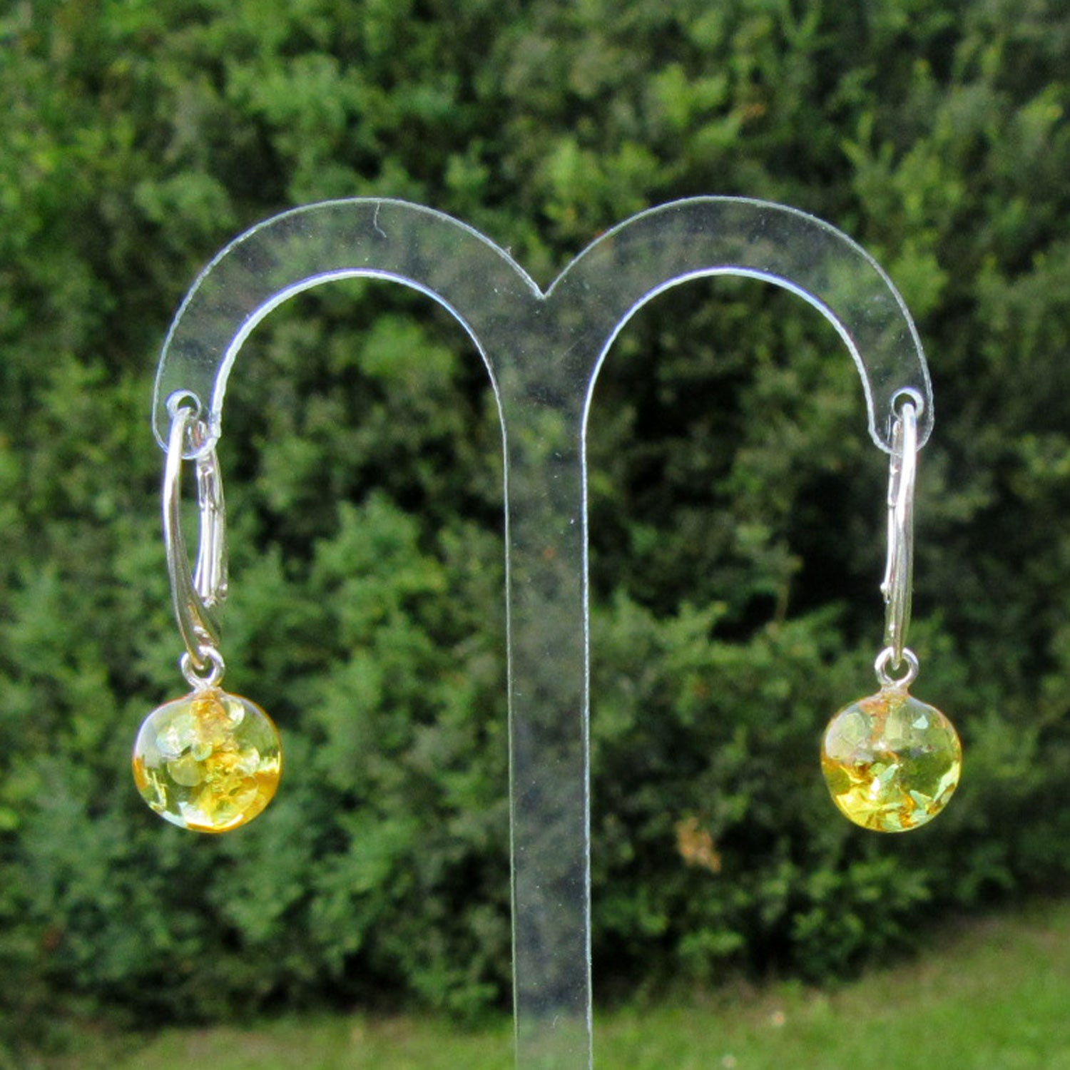 Ohrhänger aus goldgelben Bernsteinperlen, Silber 925