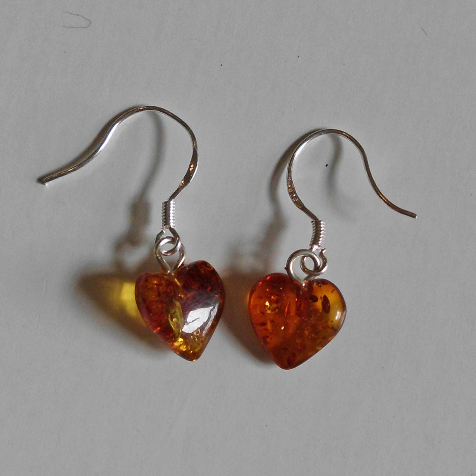 Ohrhänger aus Bernsteinherzen mit Silber, Unikat