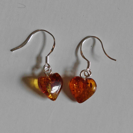 Ohrhänger aus Bernsteinherzen mit Silber, Unikat