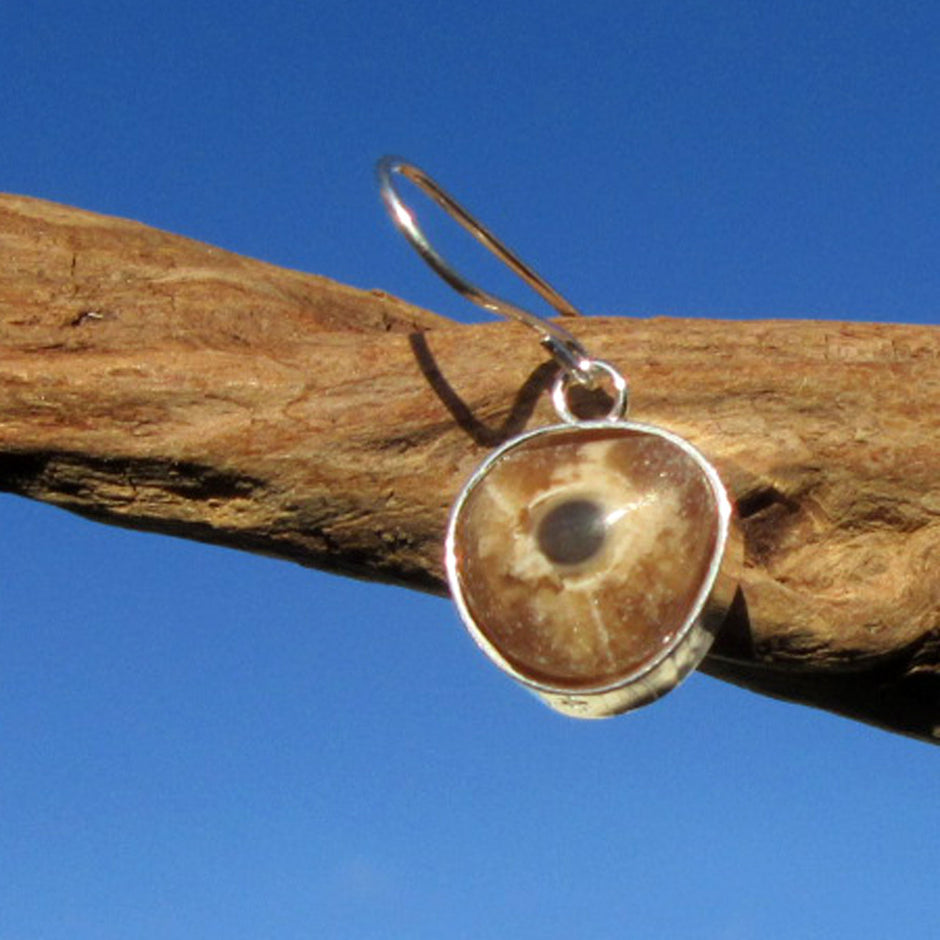 Ohrhänger mit Donnerkeilscheibe aus Feuerstein und Silber