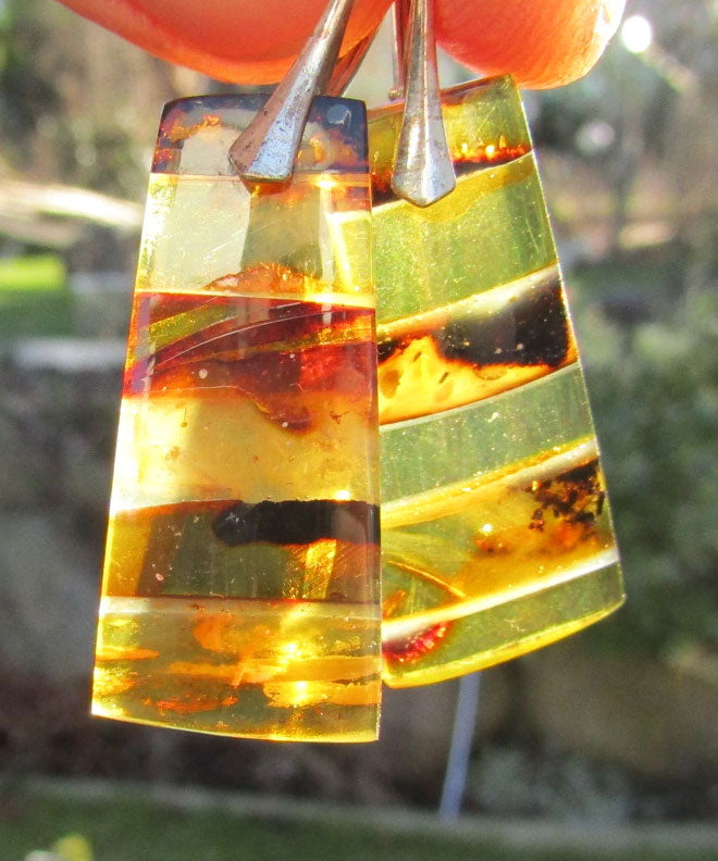 Ohrhänger aus Mosaikbernstein und Silber, Einzelstück