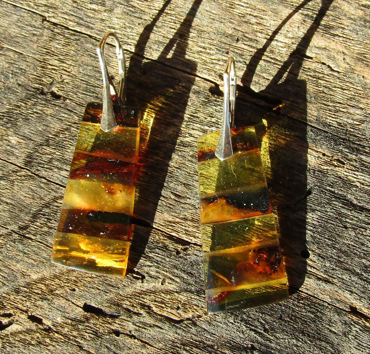 Ohrhänger aus Mosaikbernstein und Silber, Einzelstück