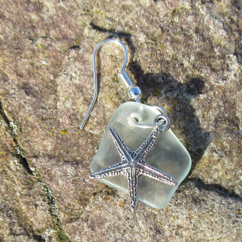 Ohrhänger aus Seeglas und Seestern, ein Unikat