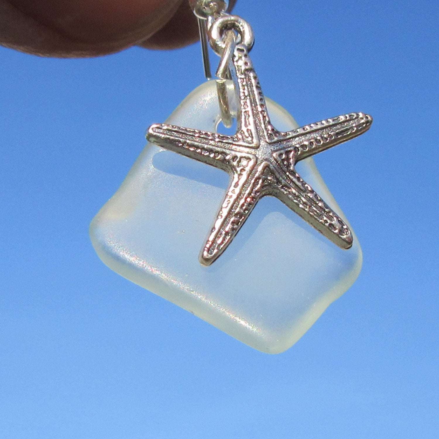 Ohrhänger aus Seeglas und Seestern, ein Unikat