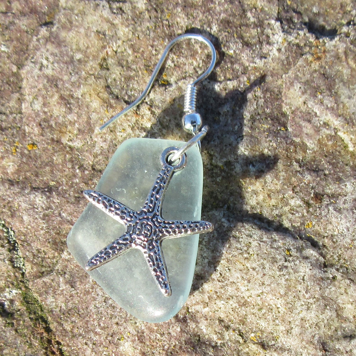 Ohrhänger aus Seeglas und Seestern, ein Unikat