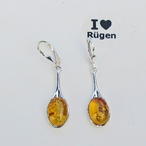 Bernsteinohrhänger in Silber, tropfenförmig, Unikat