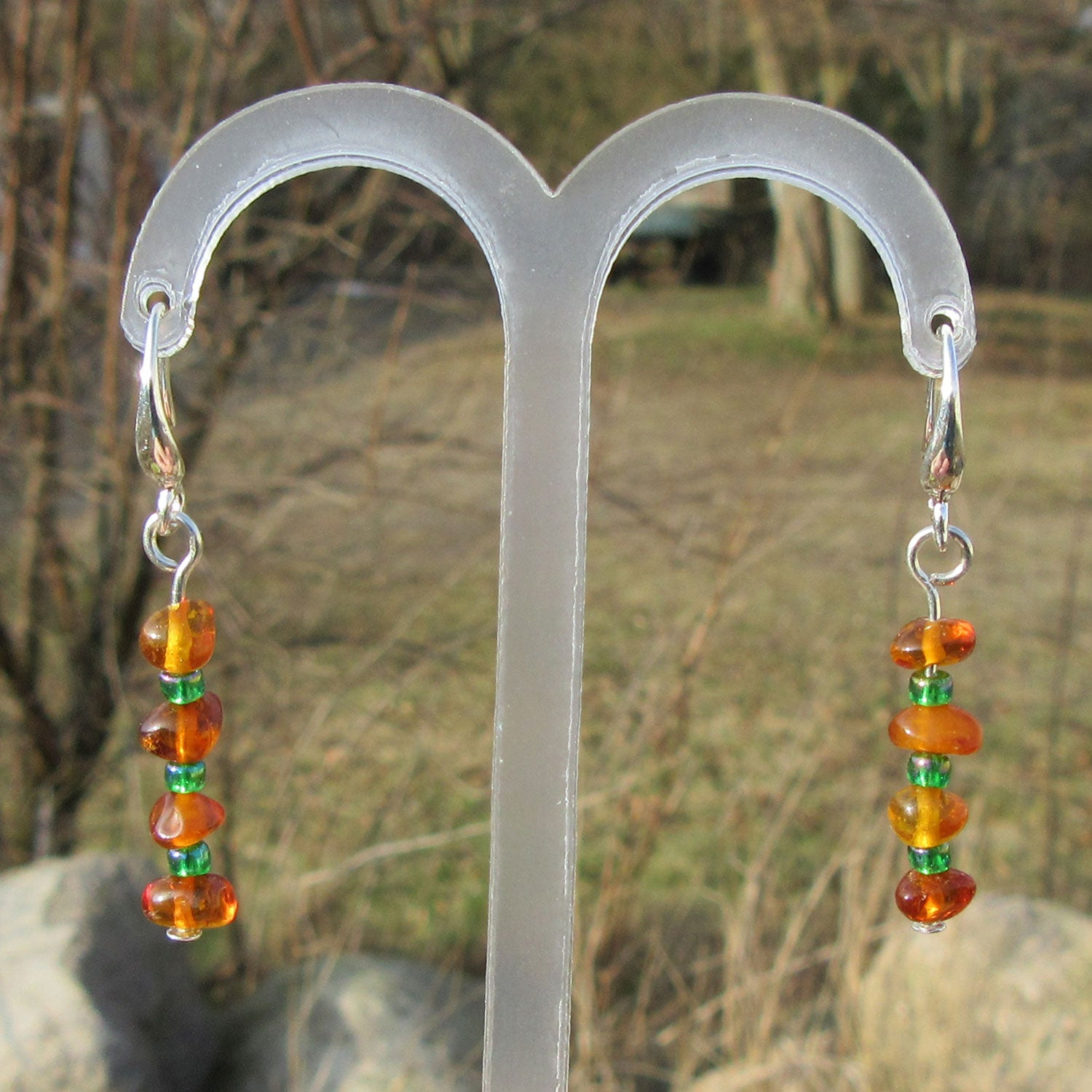 Ohrhänger aus Bernstein und Glasperlen, Unikat