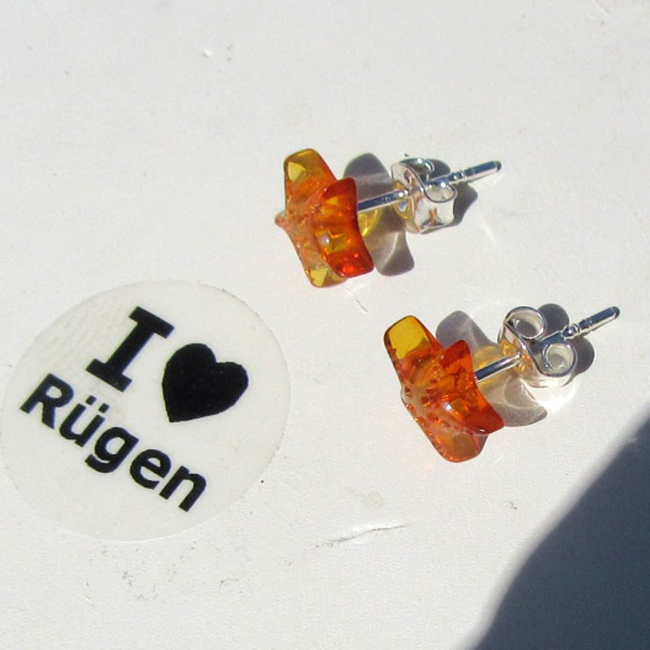 Seestern Ohrstecker aus sonnengelben Bernstein, Unikat