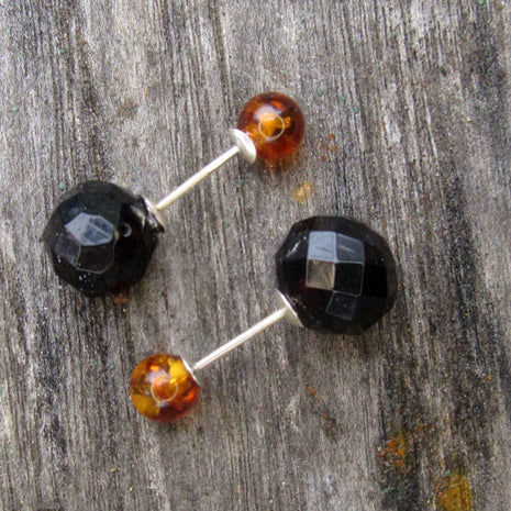 Ohrstecker aus Bernstein in kirschrot und cognac, Unikat