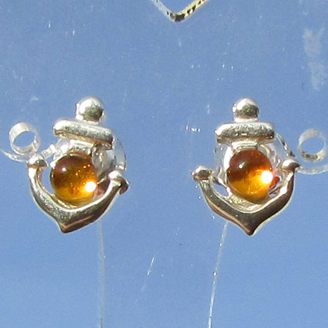 Ohrstecker Anker mit goldfarbener Bernsteinperle, Unikat
