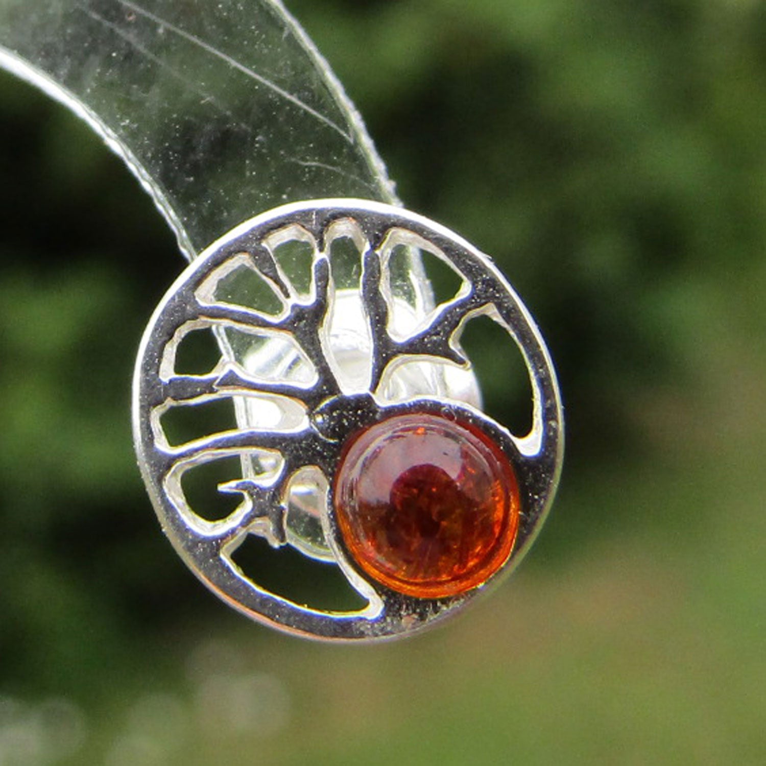 Ohrstecker Baum des Lebens mit kognacfarbenem Bernstein