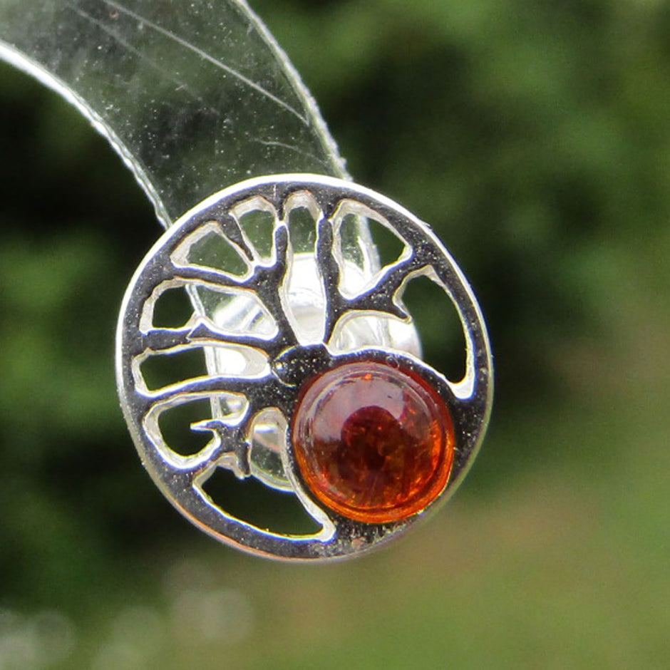 Ohrstecker Baum des Lebens mit kognacfarbenem Bernstein