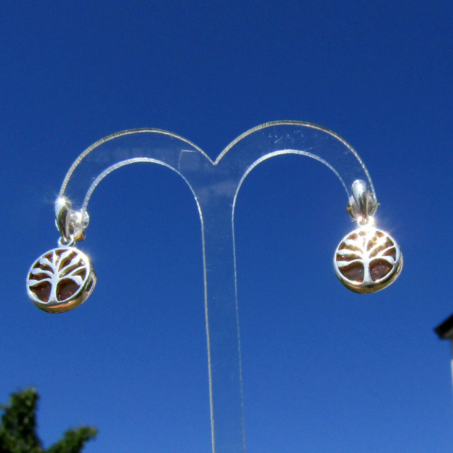 Edle Ohrstecker aus kognacfarbenem Bernstein und Silber