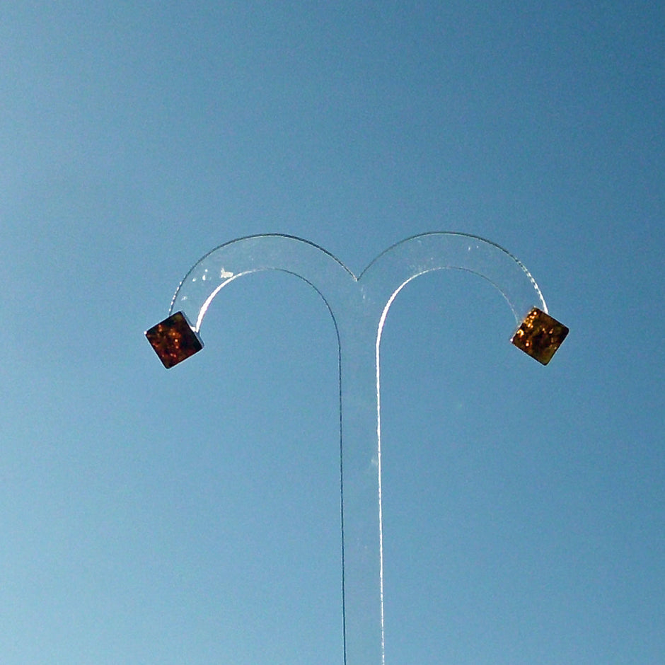 Ohrstecker aus kognacfarbenem Bernstein – Unikat