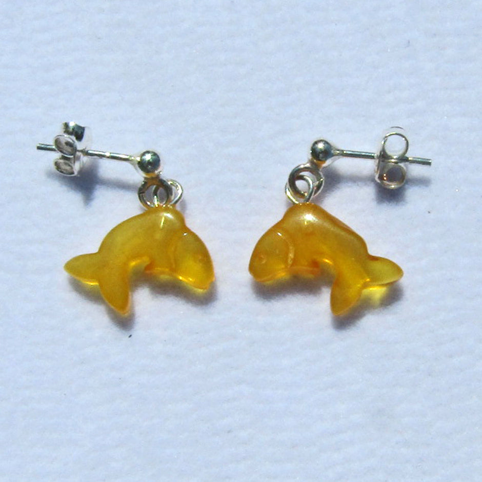 Ohrhänger Delphin aus butterscotch Bernstein, Silber 925