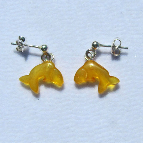 Ohrhänger Delphin aus butterscotch Bernstein, Silber 925