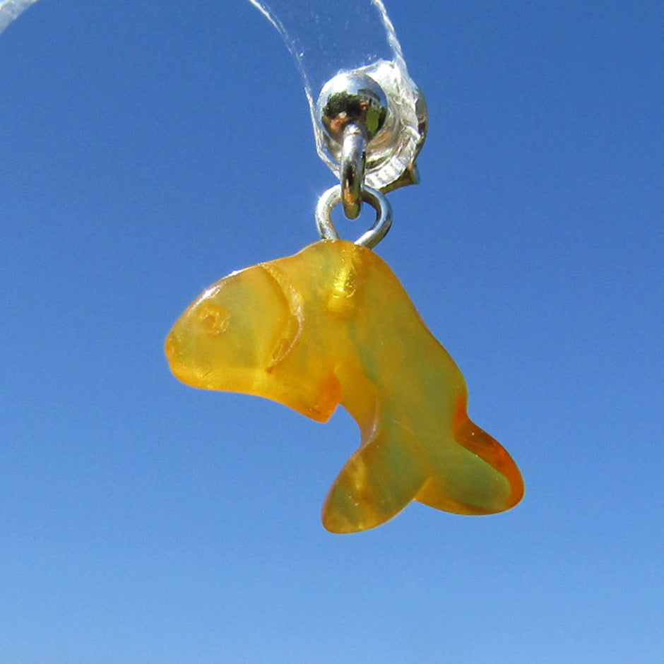 Ohrhänger Delphin aus butterscotch Bernstein, Silber 925