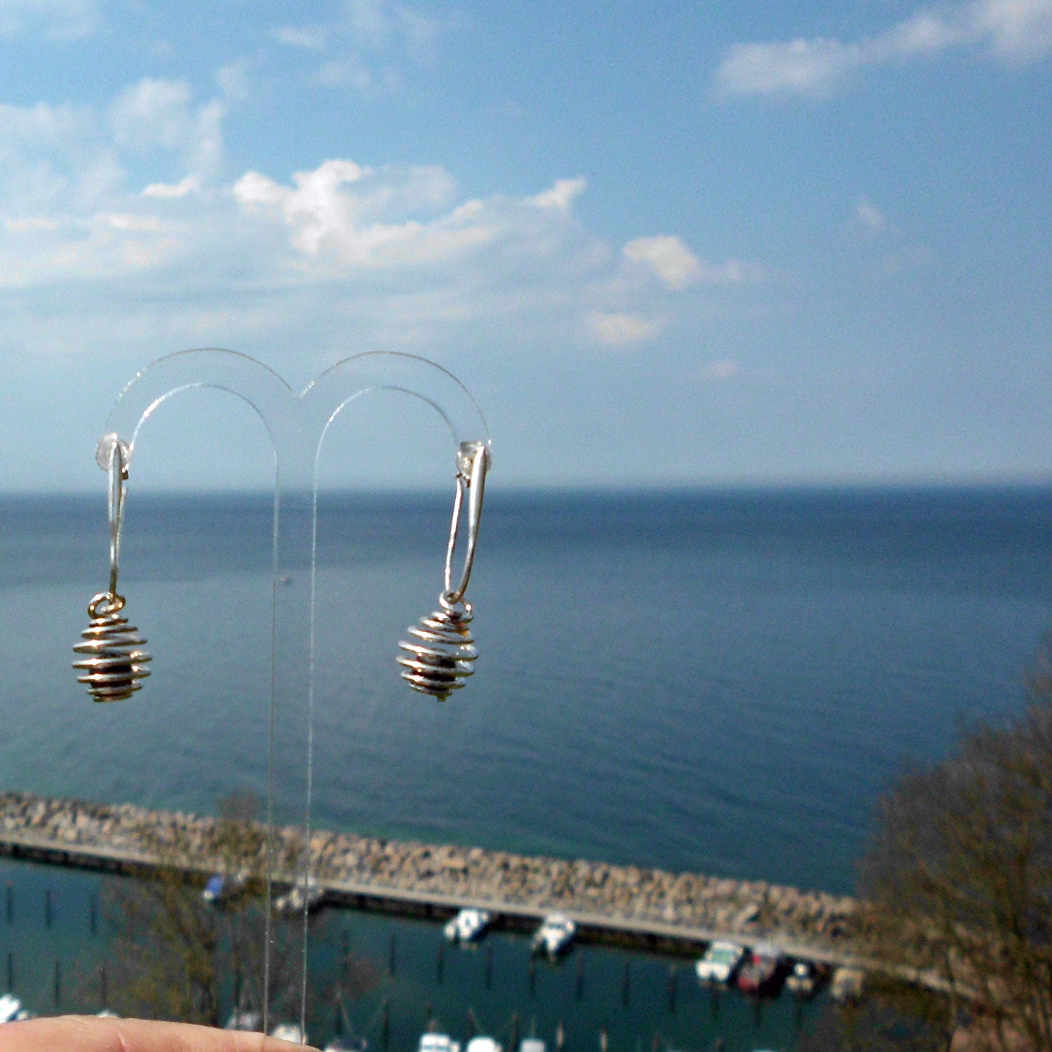 Ohrstecker Feuerstein in spiralisierter Form