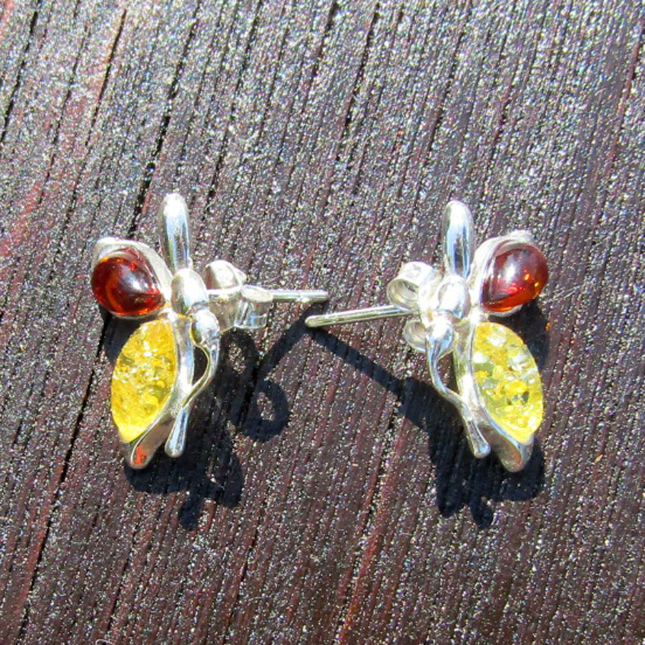 Ohrstecker Schmetterling aus Bernstein und Silber 925