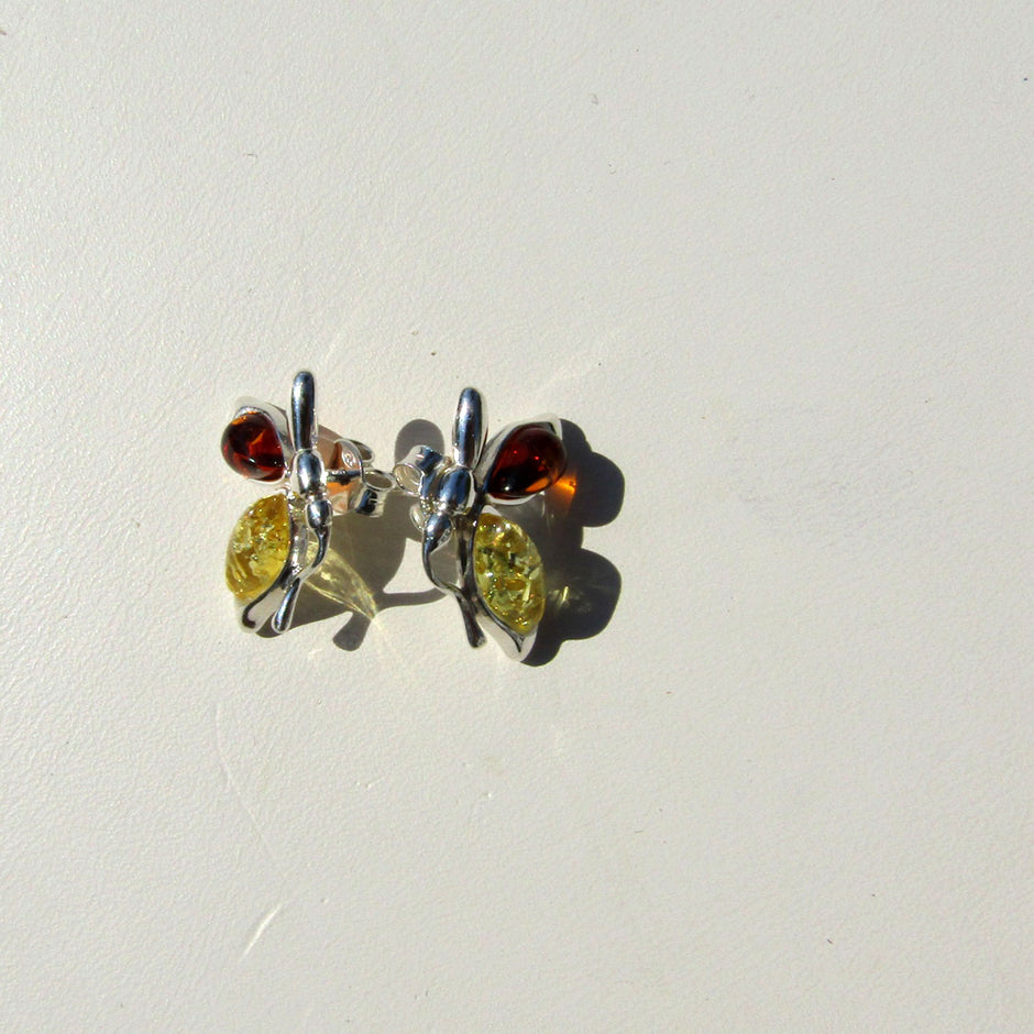 Ohrstecker Schmetterling aus Bernstein und Silber 925