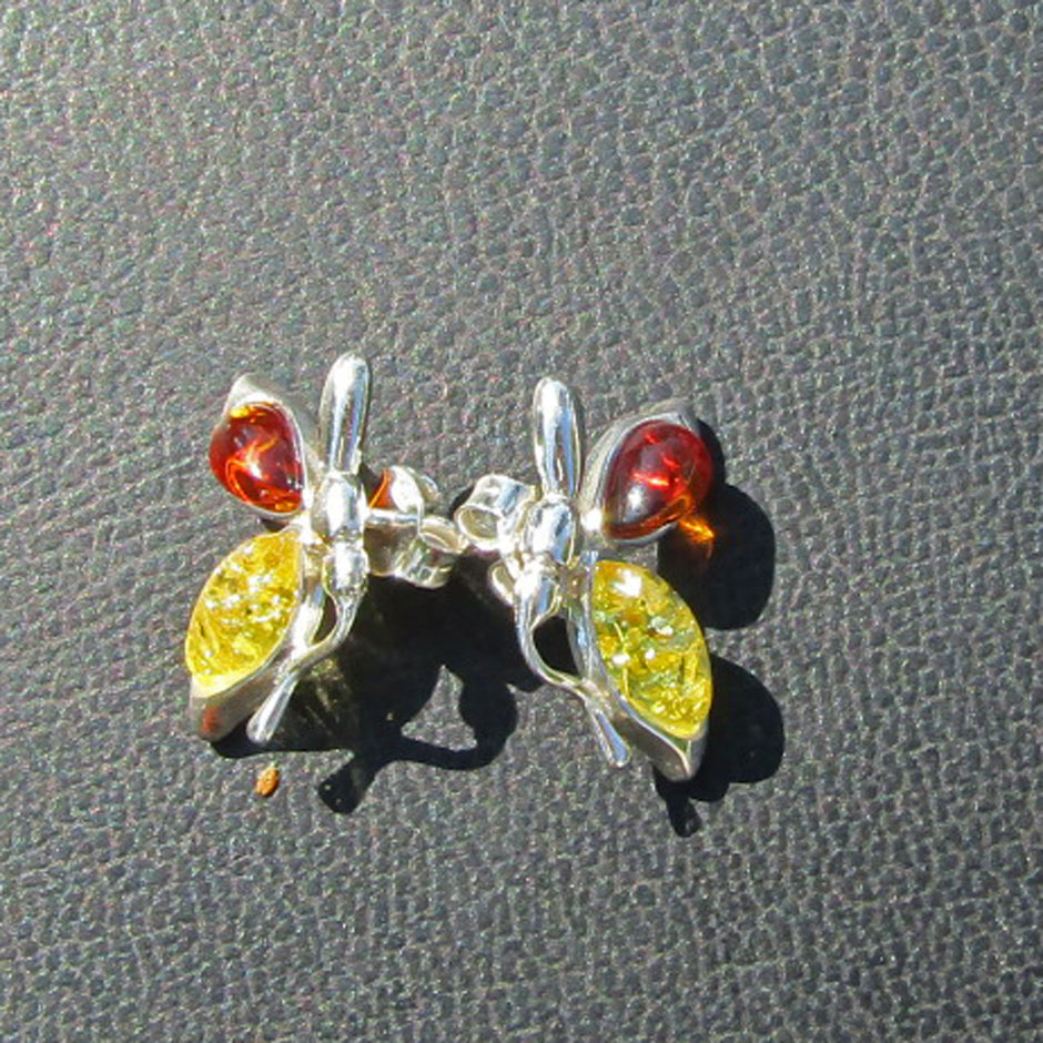 Ohrstecker Schmetterling aus Bernstein und Silber 925