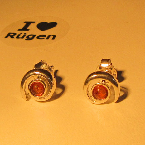Ohrstecker aus Bernstein in Silberspirale, Unikat