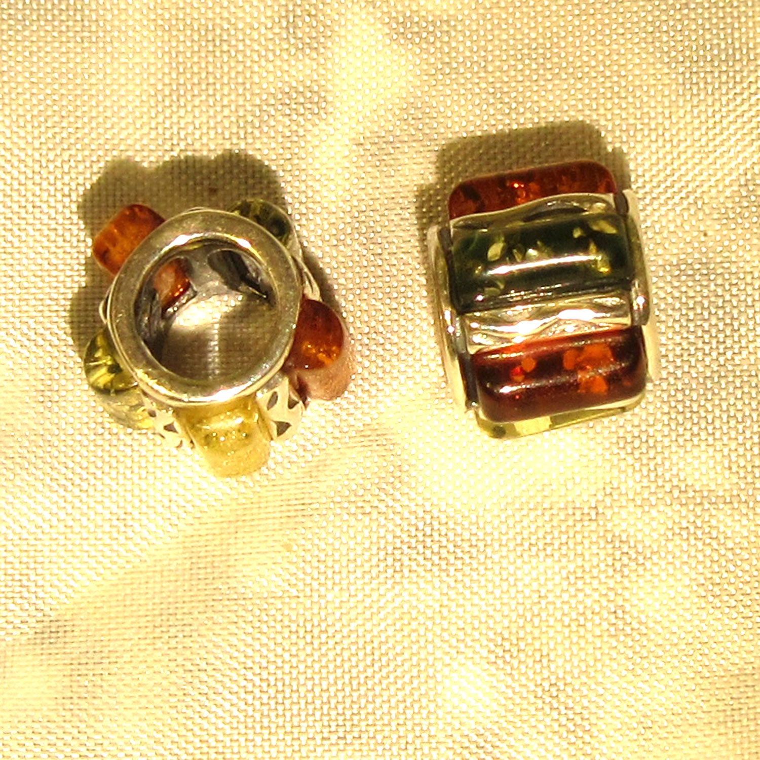 Silber-Bead mit gelben und kognacfarbenen Bernsteinen für Pandora