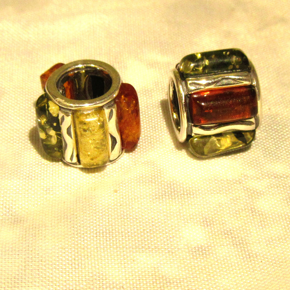 Silber-Bead mit gelben und kognacfarbenen Bernsteinen für Pandora