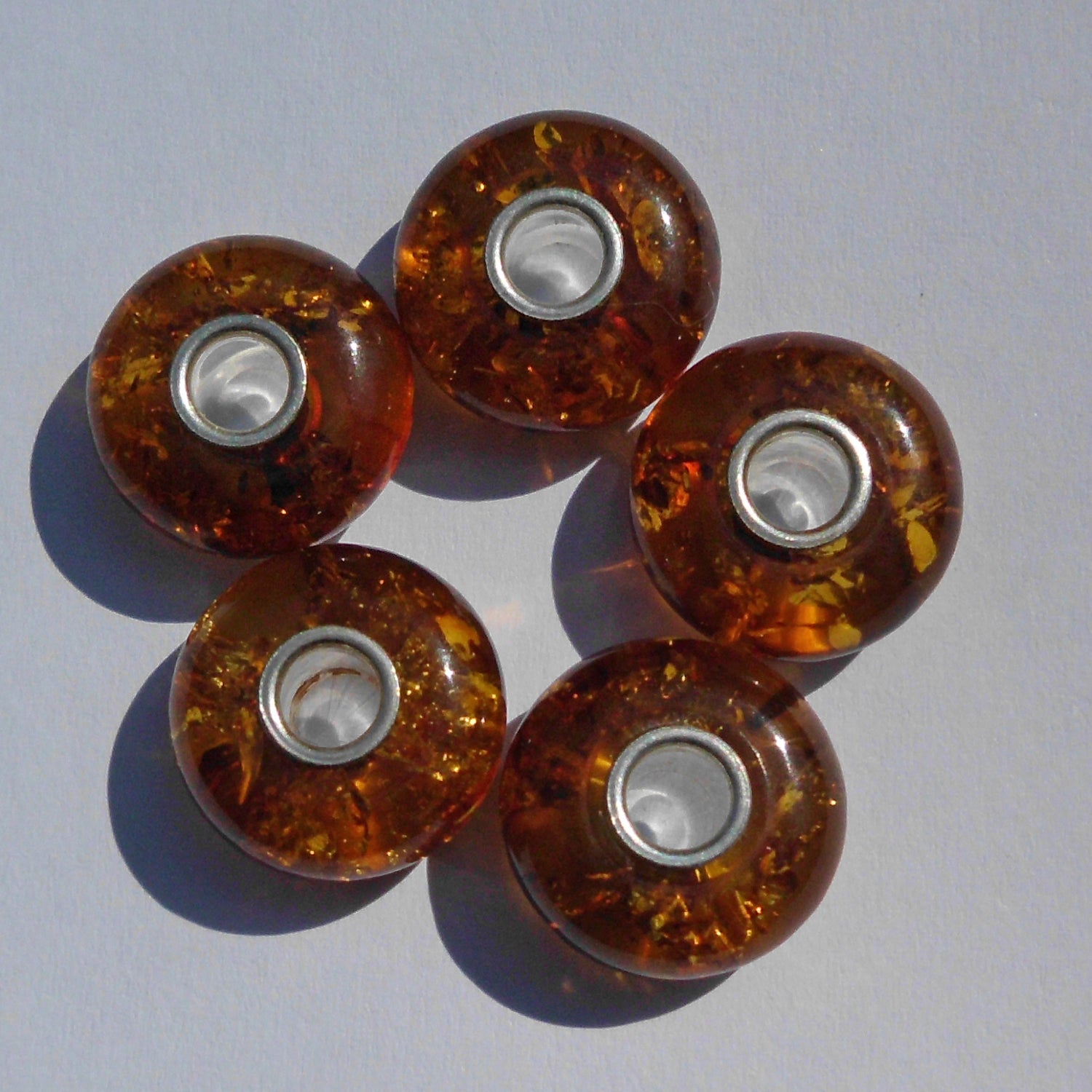 Kognacfarbener Bernstein-Bead mit Silberkern für Pandora