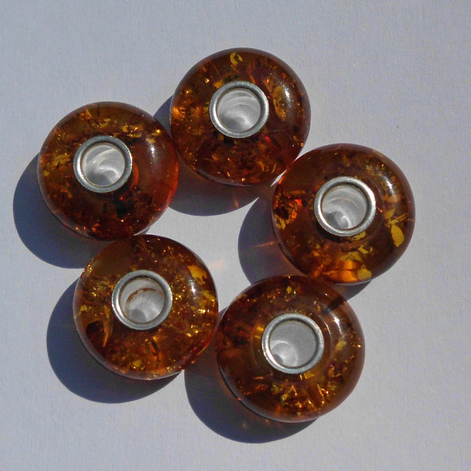 Kognacfarbener Bernstein-Bead mit Silberkern für Pandora