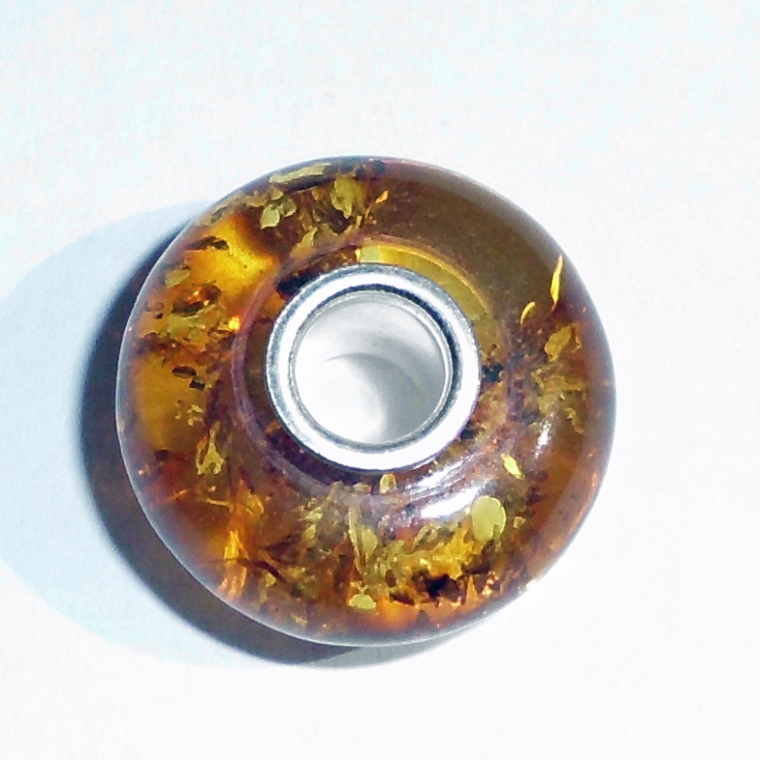 Kognacfarbener Bernstein-Bead mit Silberkern für Pandora